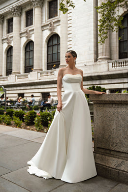 Satin Ball Gown Wedding Dress with Pearl Neckline