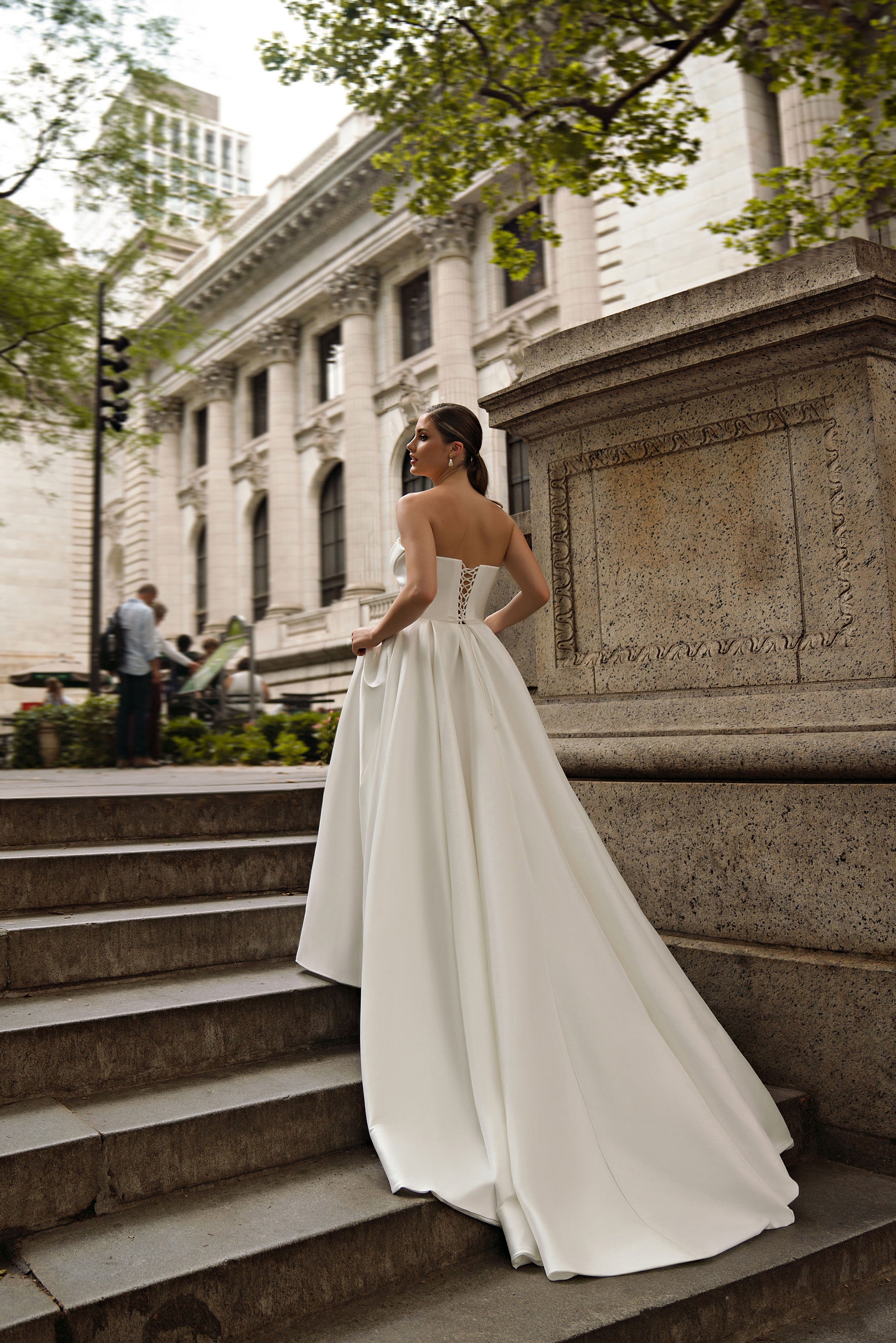Satin Ball Gown Wedding Dress with Pearl Neckline