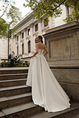 Satin Ball Gown Wedding Dress with Pearl Neckline