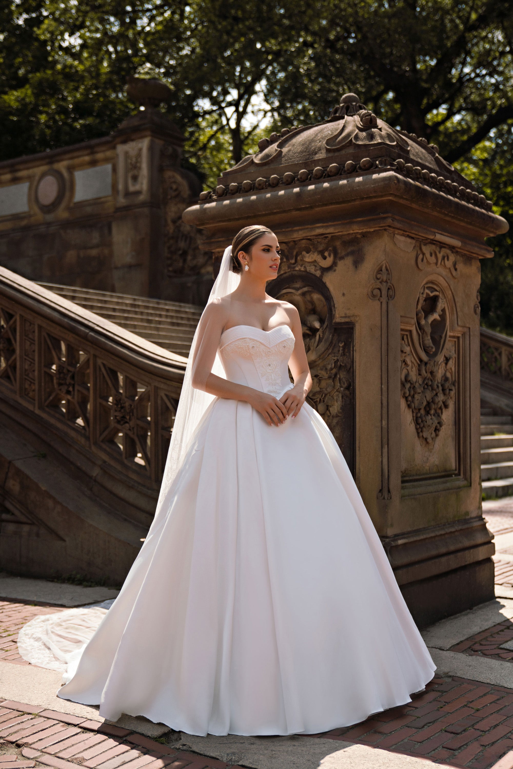Mikado Ball Gown Wedding Dress with Lace Appliqué Bodice