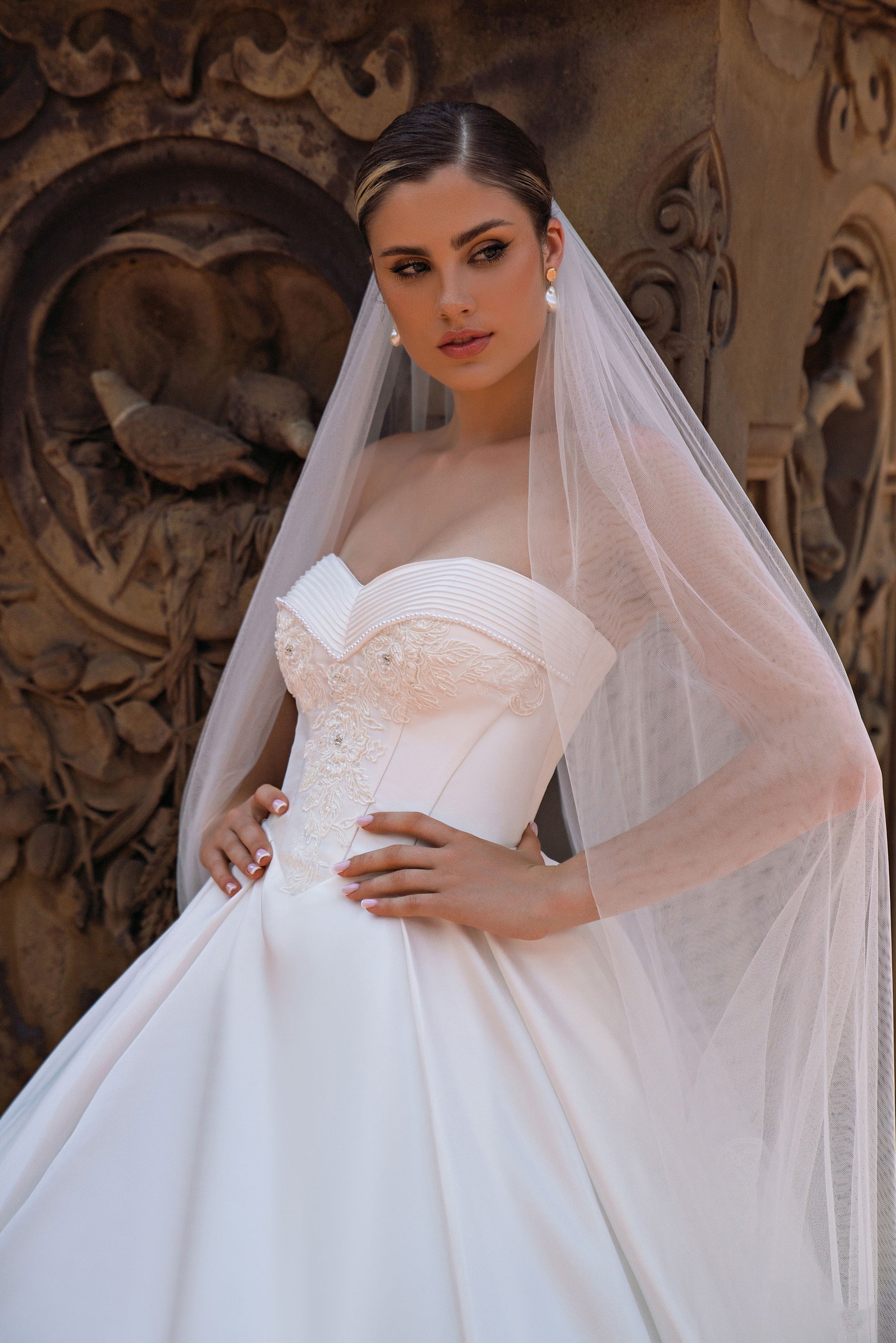 Mikado Ball Gown Wedding Dress with Lace Appliqué Bodice