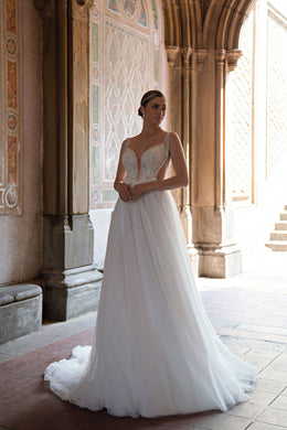 A-Line Wedding Dress with Beaded Straps and Floral Appliqués