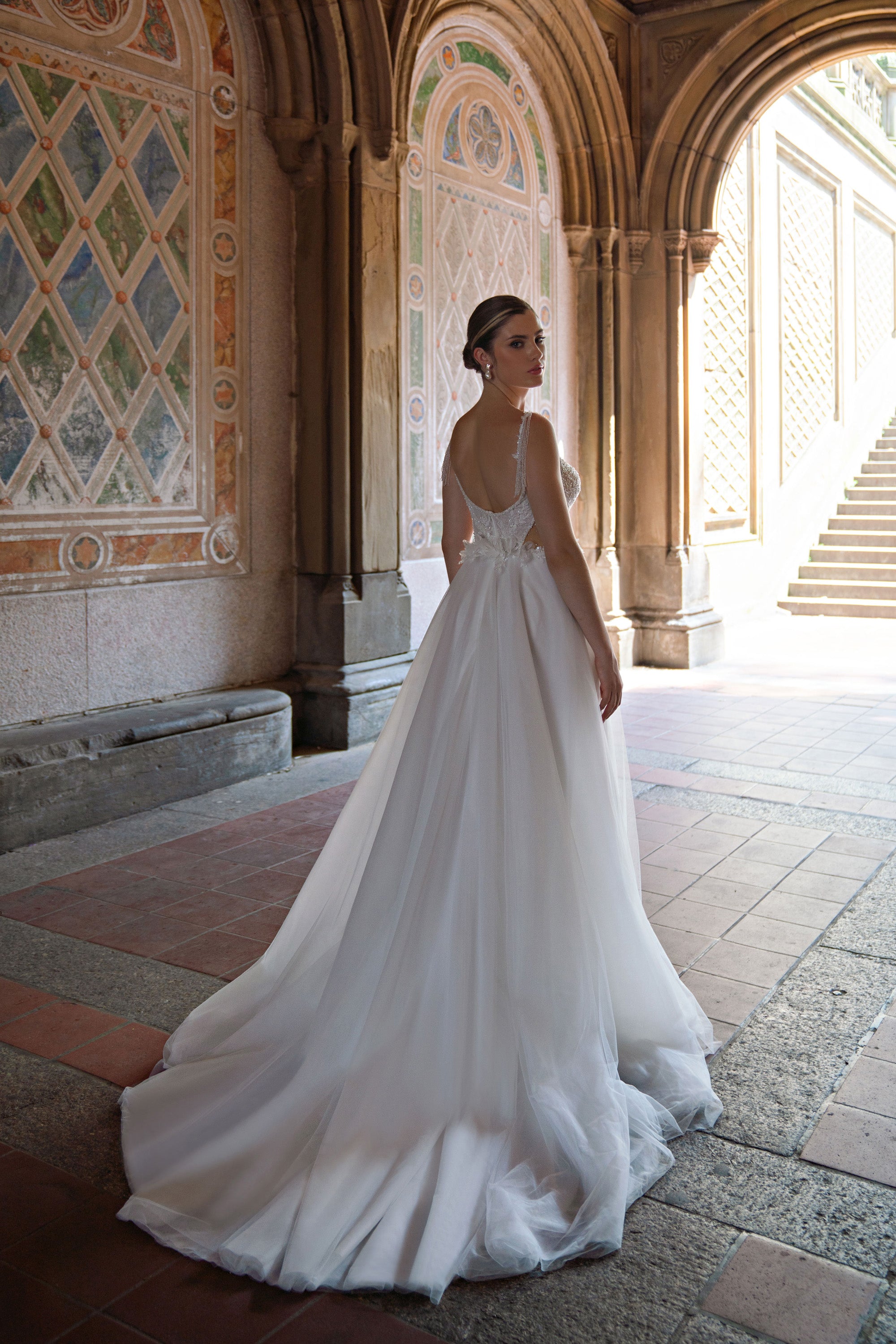 A-Line Wedding Dress with Beaded Straps and Floral Appliqués