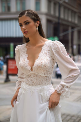 A-Line Wedding Dress with V-Neck Lace Bodice