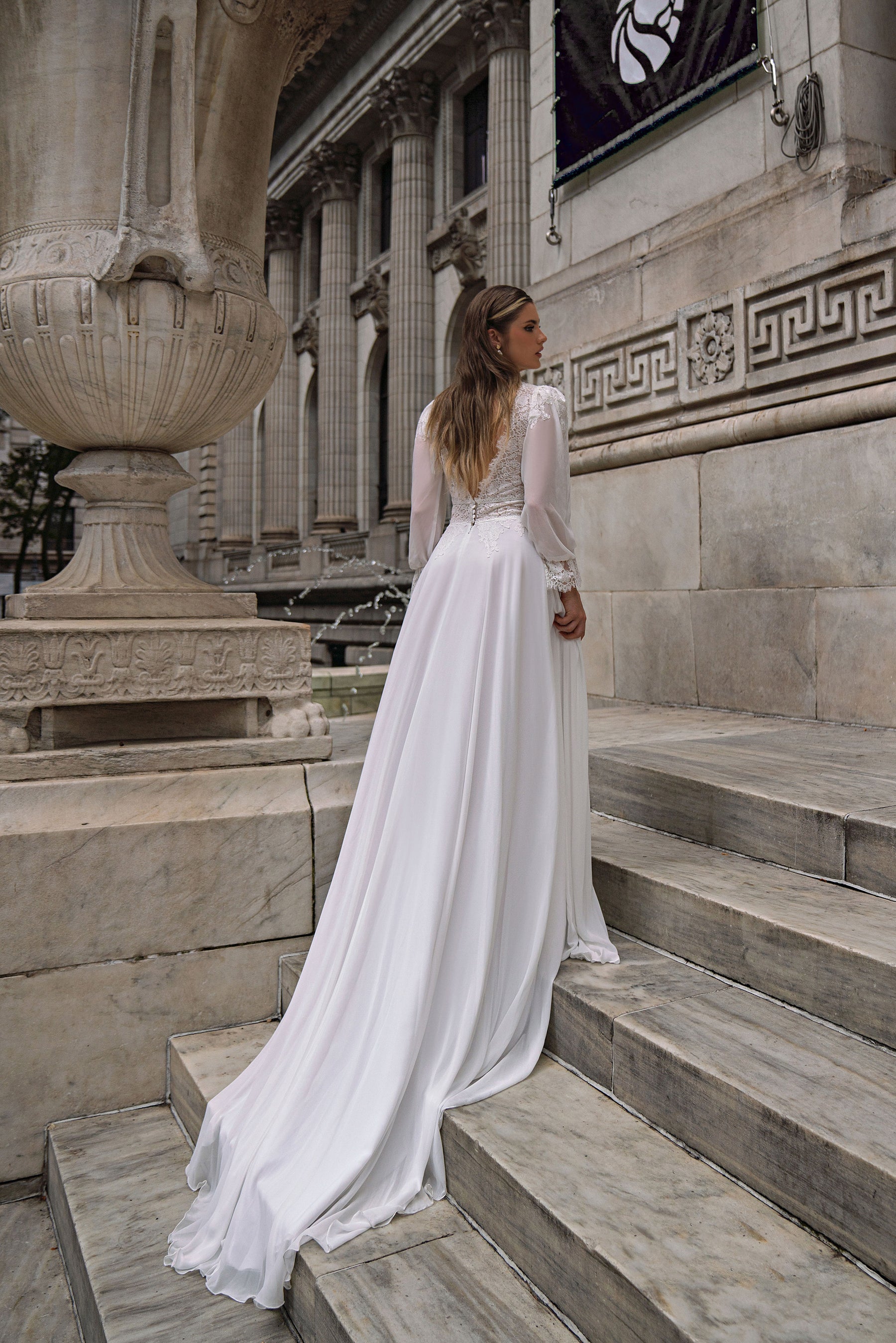 A-Line Wedding Dress with V-Neck Lace Bodice