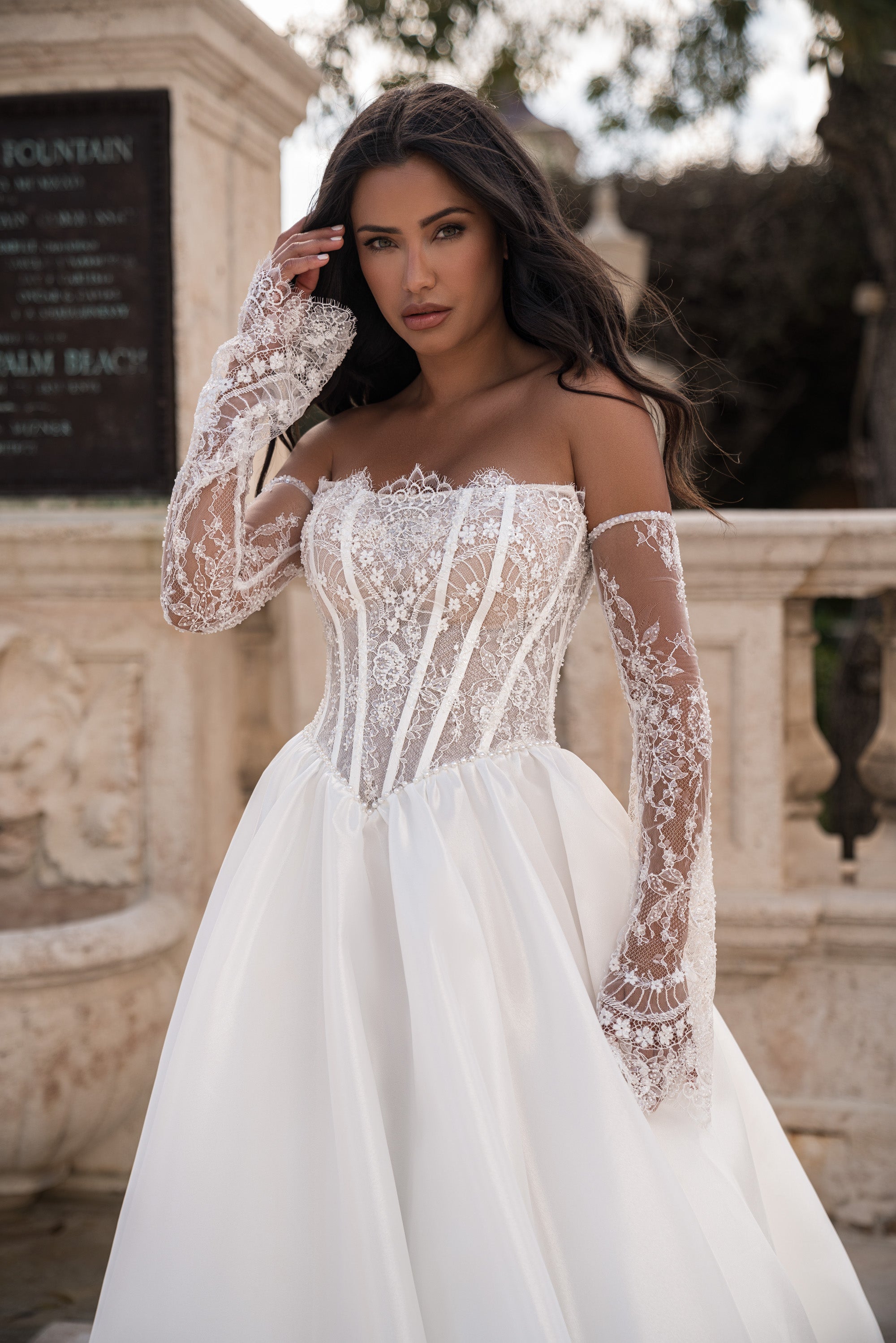 A-Line Wedding Dress with Detachable Lace Sleeves