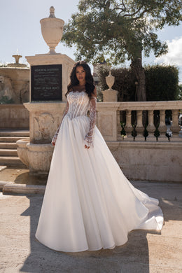 A-Line Wedding Dress with Detachable Lace Sleeves