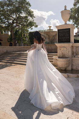 A-Line Wedding Dress with Detachable Lace Sleeves