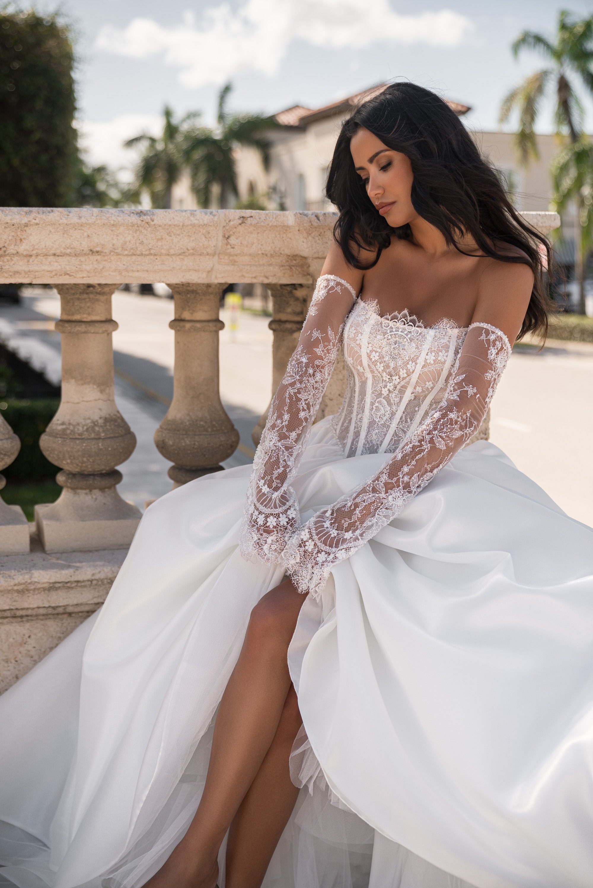 A-Line Wedding Dress with Detachable Lace Sleeves