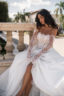 A-Line Wedding Dress with Detachable Lace Sleeves