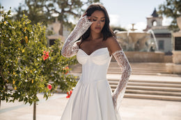 Satin A-Line Wedding Dress with Detachable Lace Sleeves