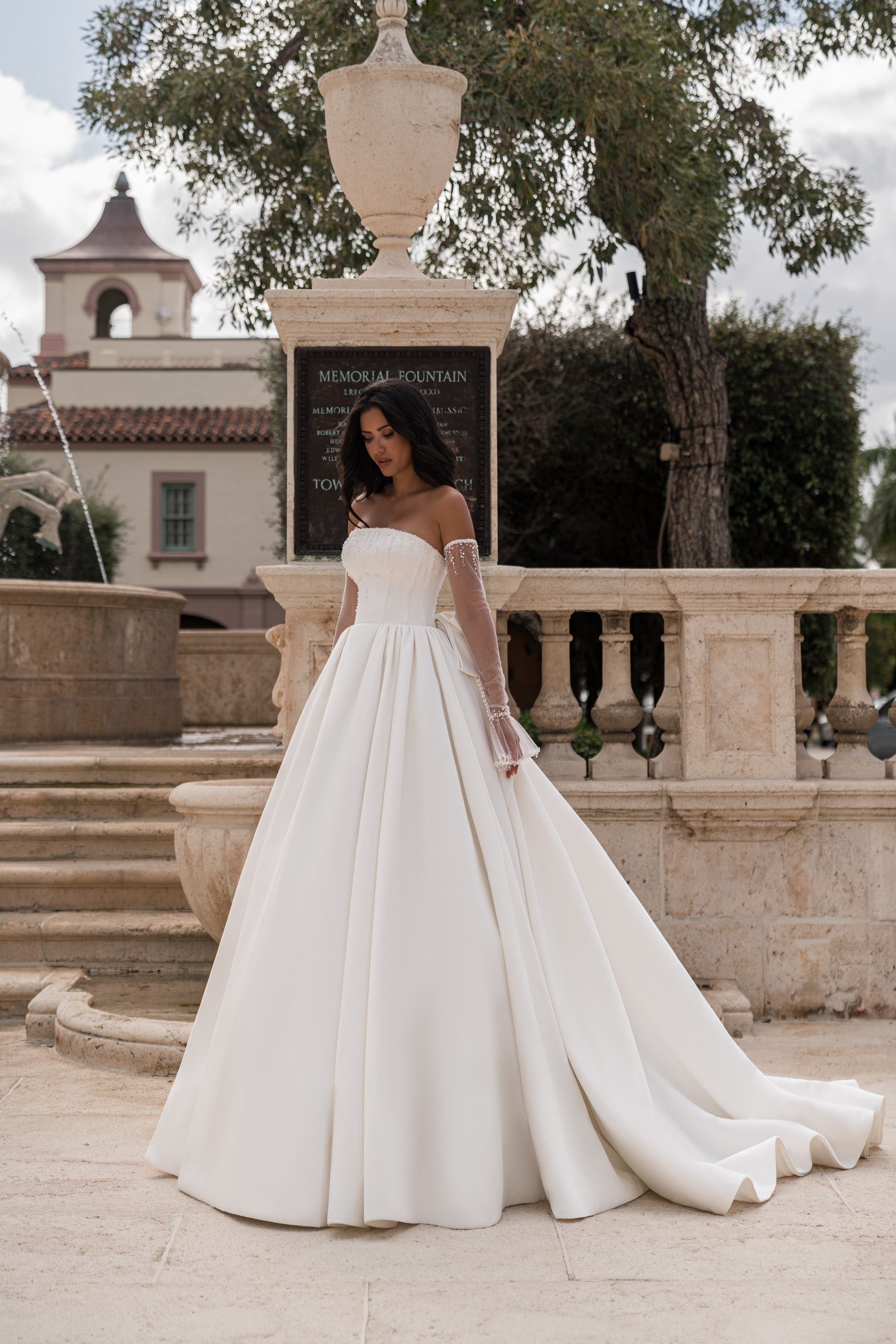 Satin Ball Gown Wedding Dress with Detachable Sleeves