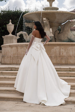 Satin Ball Gown Wedding Dress with Detachable Sleeves
