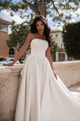 Satin Ball Gown Wedding Dress with Detachable Sleeves