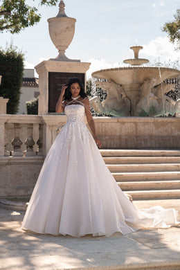 A-Line Wedding Dress with Floral Lace Appliqués