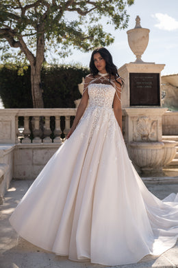 A-Line Wedding Dress with Floral Lace Appliqués