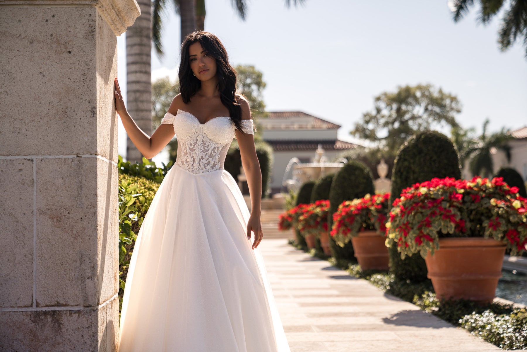 A-Line Wedding Dress with Floral Lace Bodice