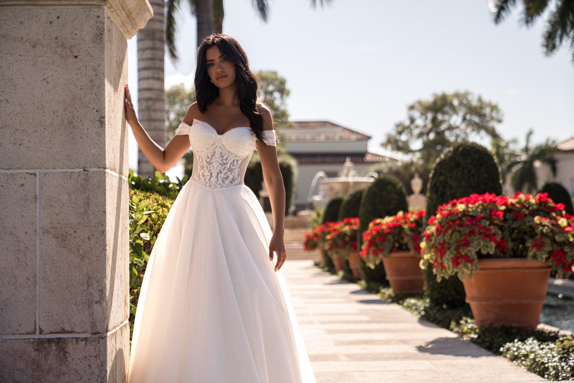 A-Line Wedding Dress with Floral Lace Bodice