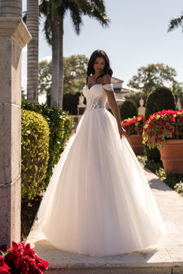 A-Line Wedding Dress with Floral Lace Bodice