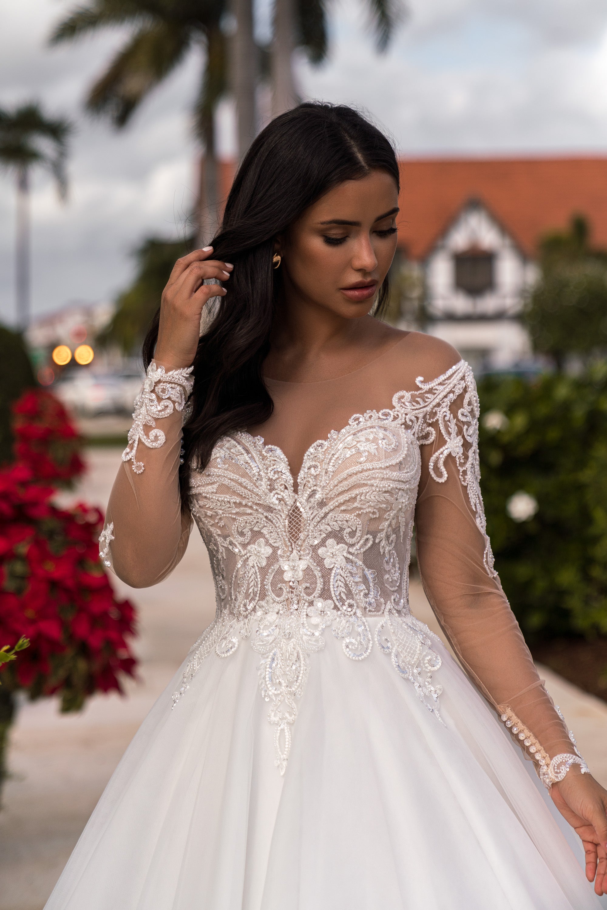 A-Line Wedding Dress with Illusion Lace Sleeves