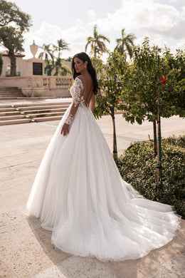 A-Line Wedding Dress with Illusion Lace Sleeves