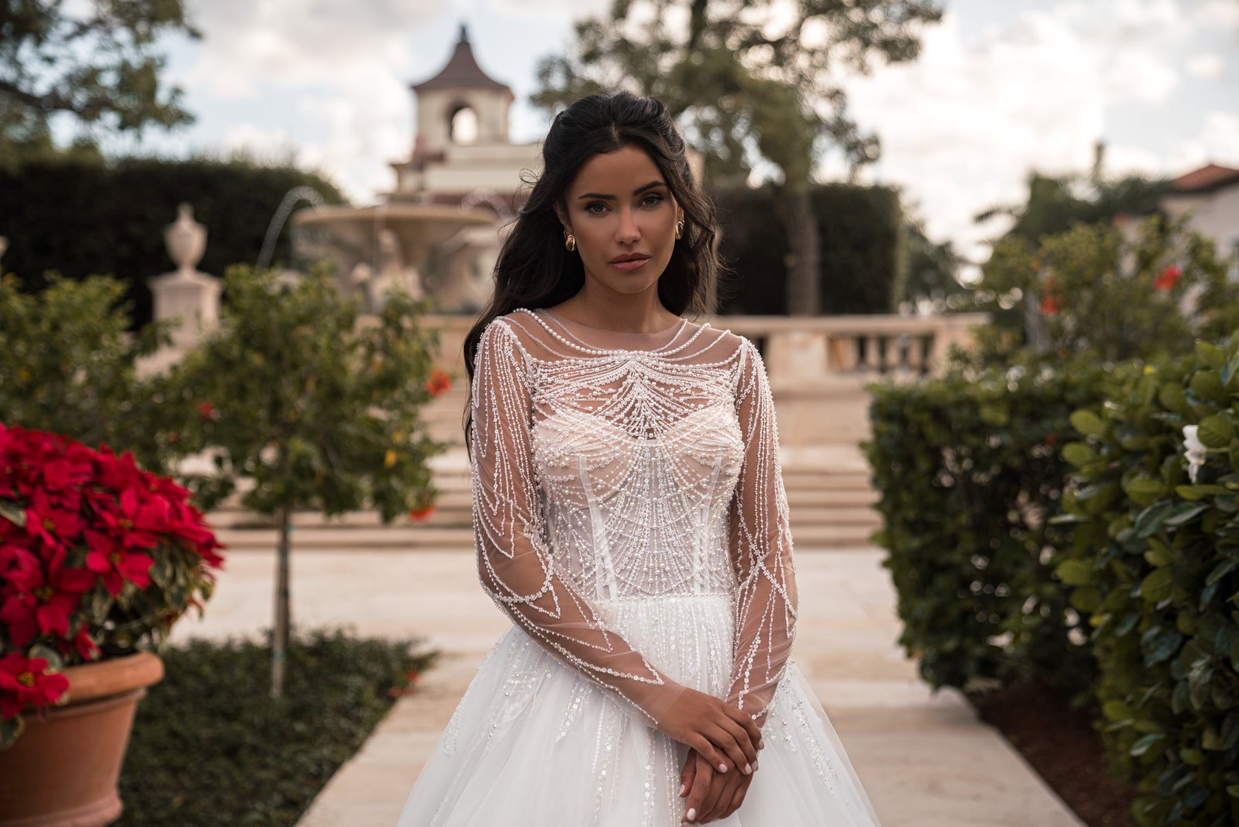 A-Line Wedding Dress with Beaded Illusion Sleeves