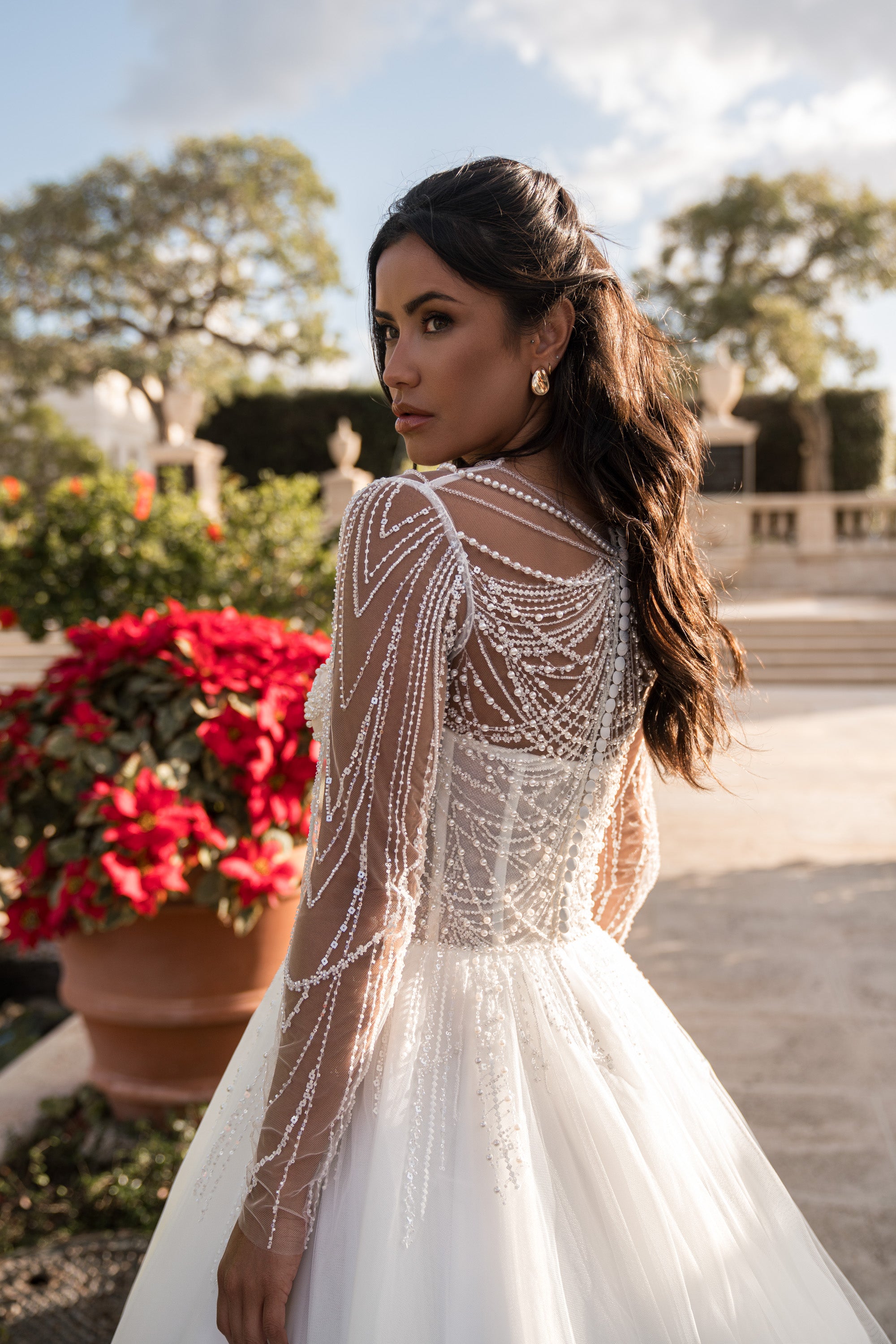 A-Line Wedding Dress with Beaded Illusion Sleeves