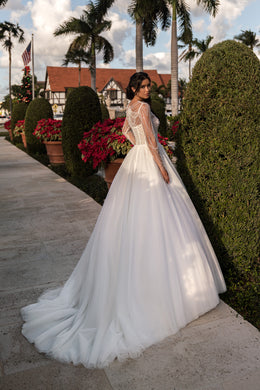 A-Line Wedding Dress with Beaded Illusion Sleeves