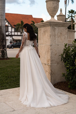 Beaded Sheath Wedding Dress with Detachable Overskirt