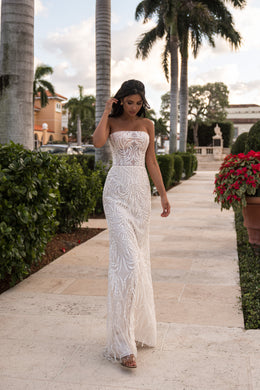 Beaded Sheath Wedding Dress with Detachable Overskirt