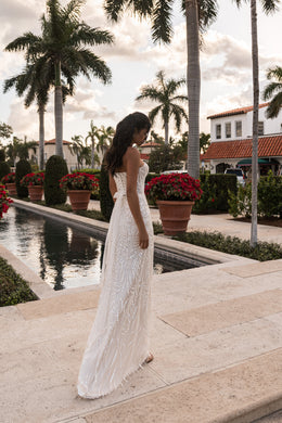 Beaded Sheath Wedding Dress with Detachable Overskirt
