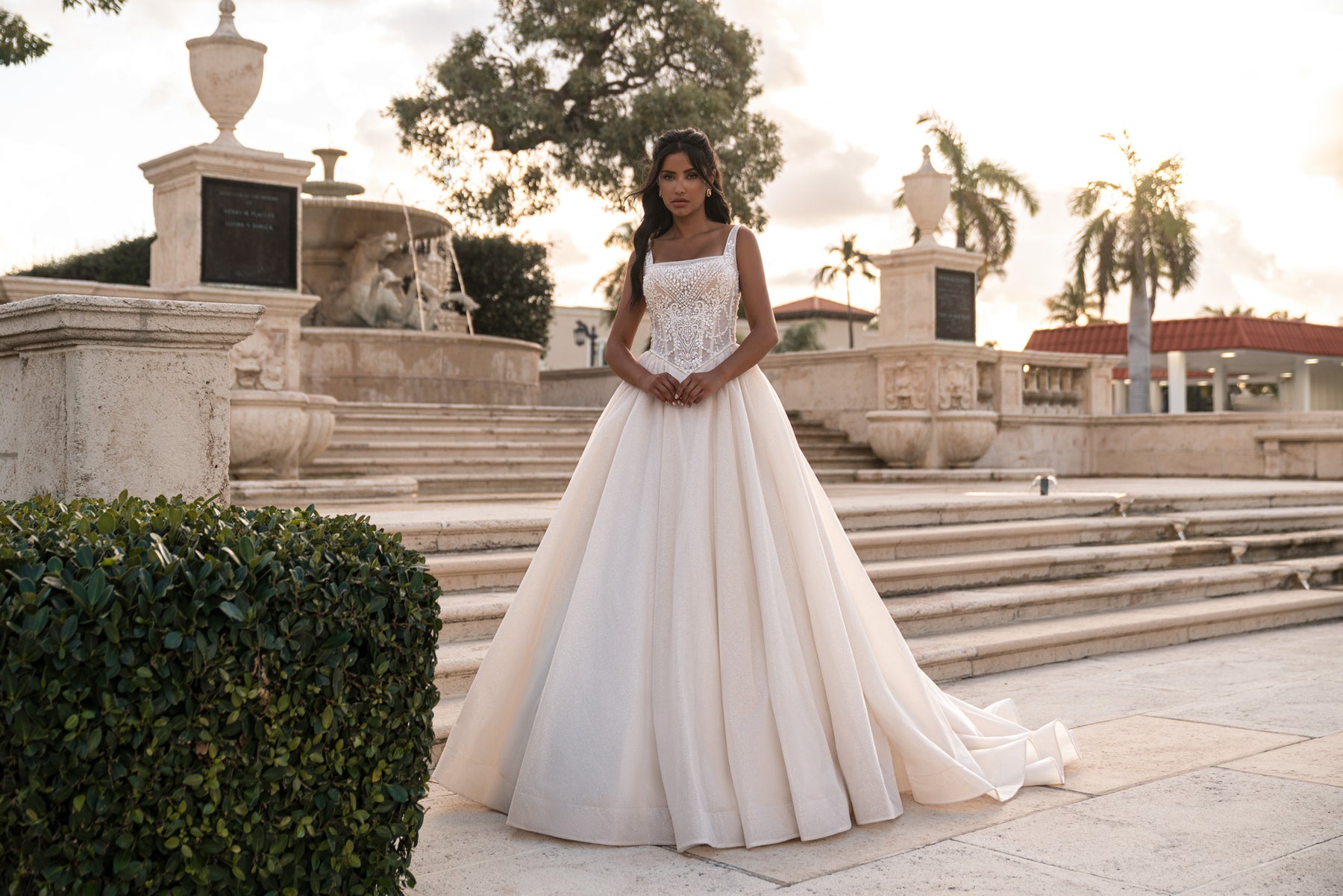Glitter Tulle Ball Gown Wedding Dress with Beaded Bodice
