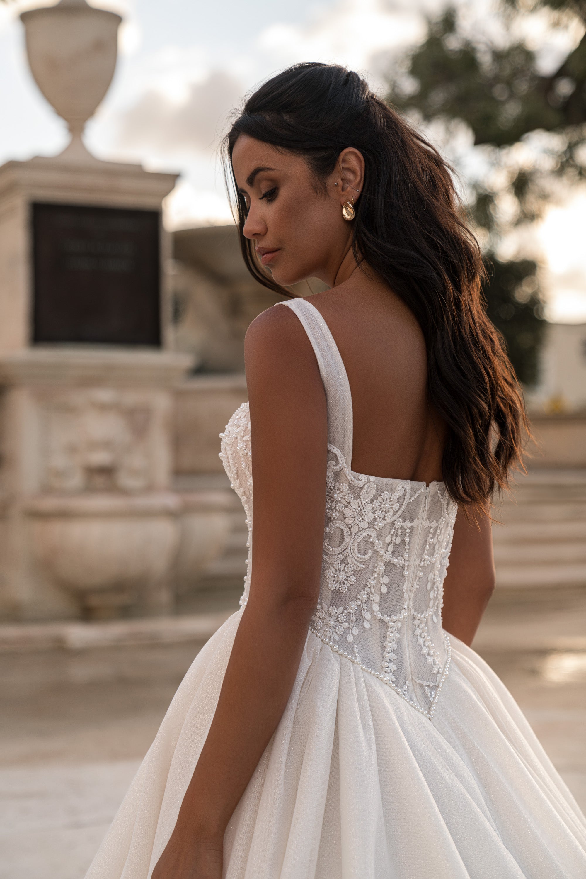 Glitter Tulle Ball Gown Wedding Dress with Beaded Bodice