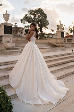 Glitter Tulle Ball Gown Wedding Dress with Beaded Bodice