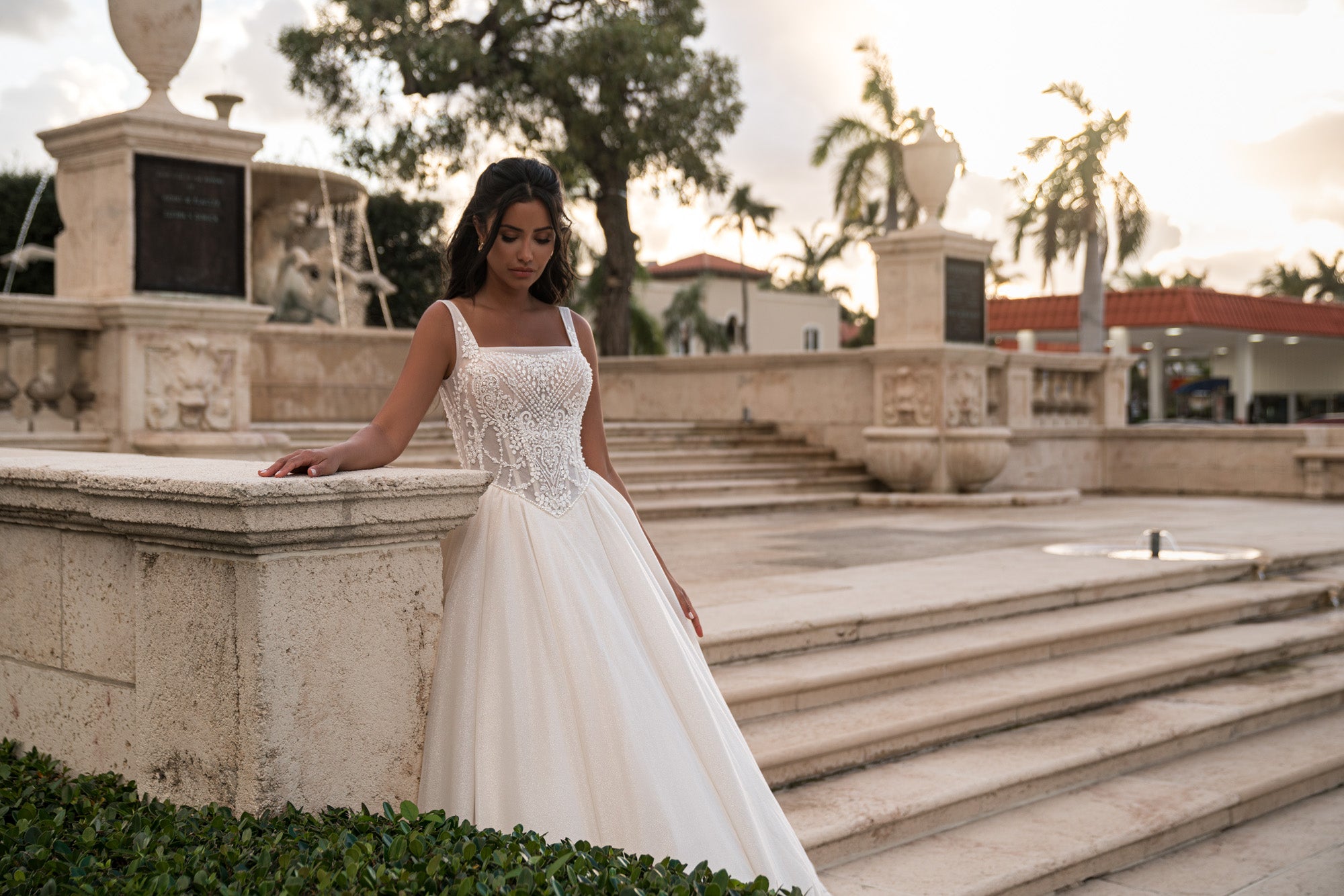 Glitter Tulle Ball Gown Wedding Dress with Beaded Bodice