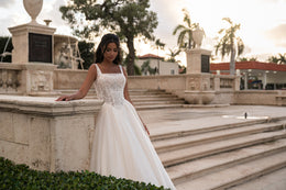 Glitter Tulle Ball Gown Wedding Dress with Beaded Bodice