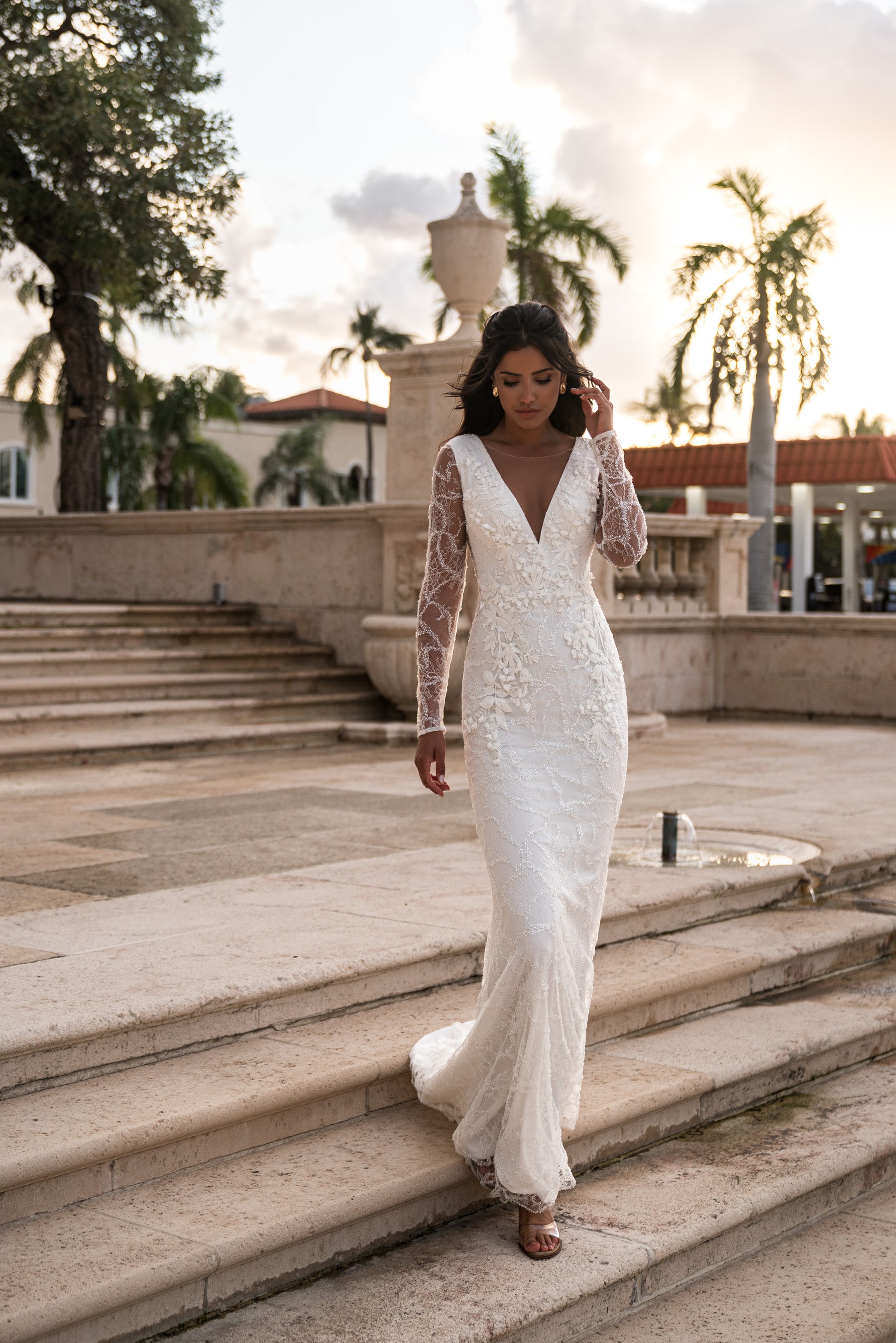 Sheath Wedding Dress with Illusion Lace Sleeves