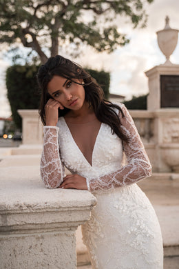 Sheath Wedding Dress with Illusion Lace Sleeves