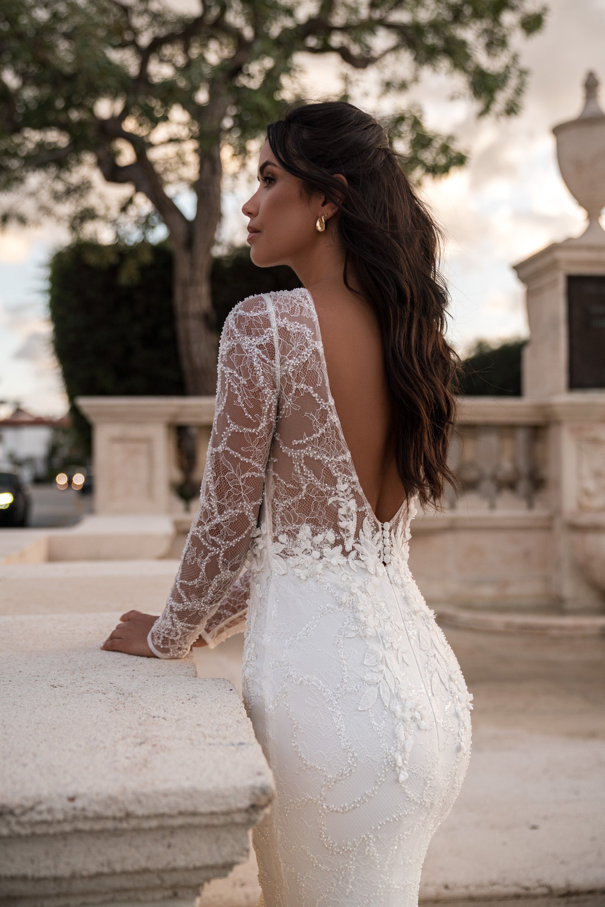 Sheath Wedding Dress with Illusion Lace Sleeves