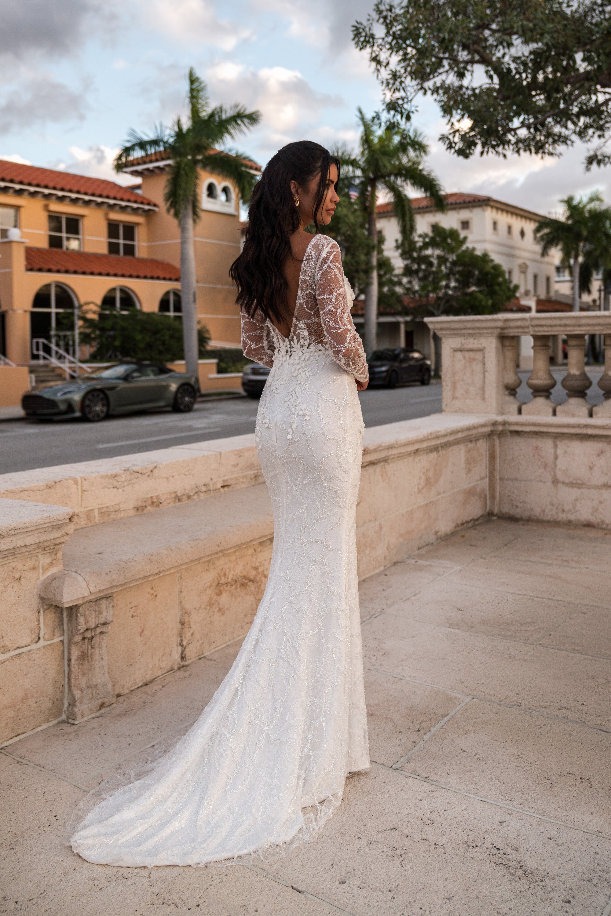 Sheath Wedding Dress with Illusion Lace Sleeves