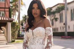 Floral Lace A-Line Wedding Dress with Detachable Sleeves
