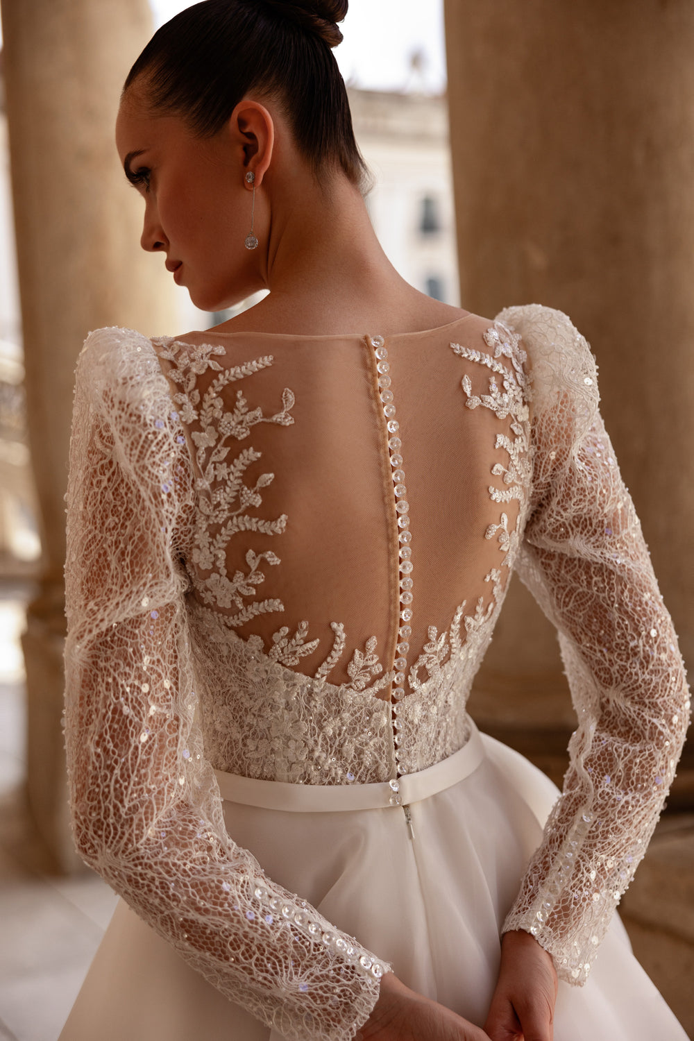 A-Line Wedding Dress with Illusion Lace Bodice and Long Sleeves