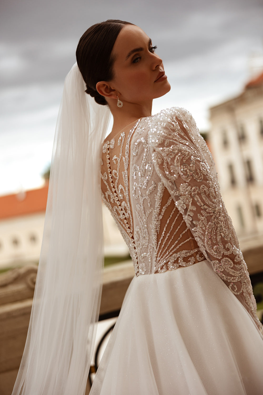 Extra-Long Cathedral Wedding Veil with Sparkling Floral Embroidery