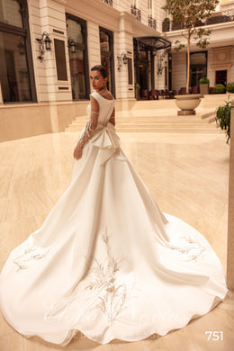 Satin A-Line Wedding Dress with V-Neckline and Bow Back