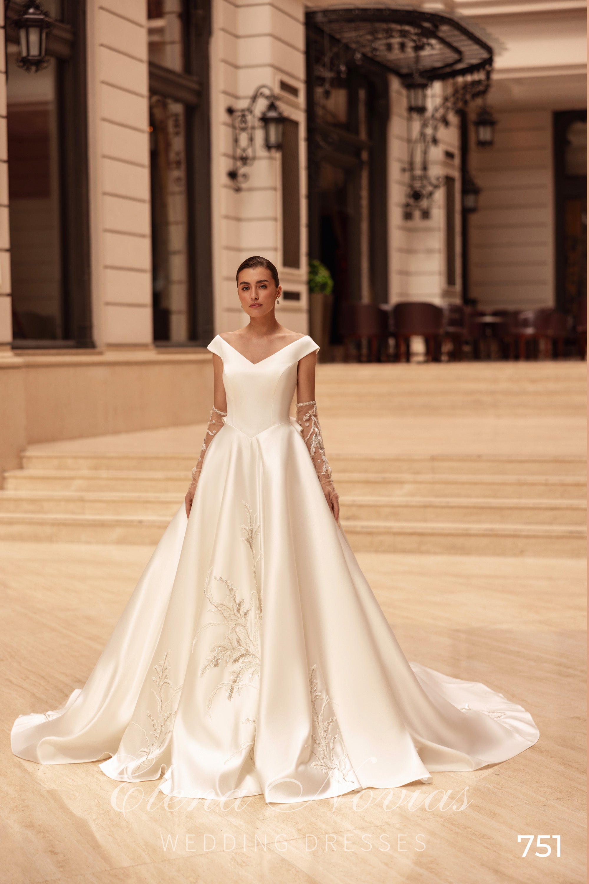 Satin A-Line Wedding Dress with V-Neckline and Bow Back