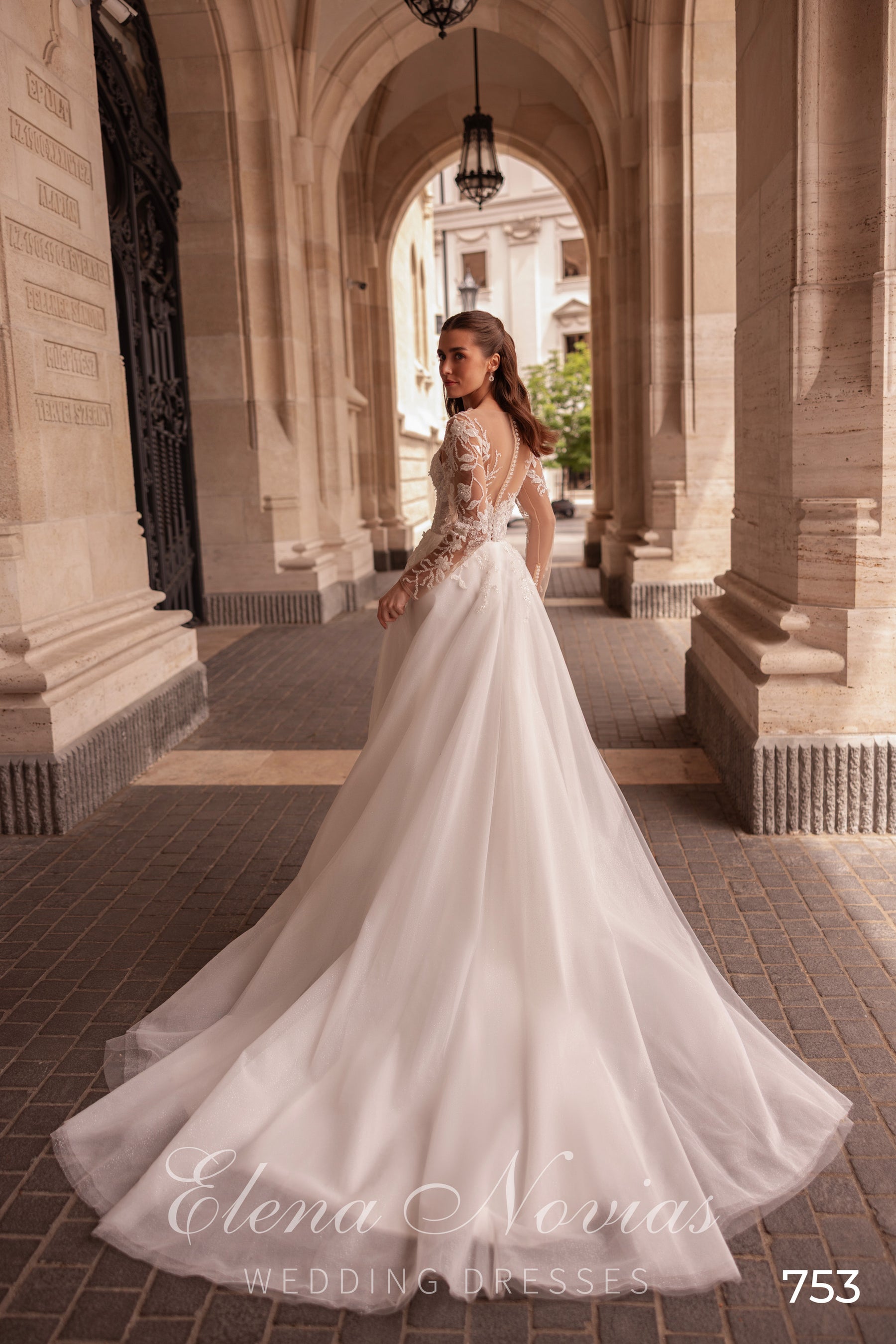 Illusion Long Sleeve A-Line Wedding Dress with Beaded Lace