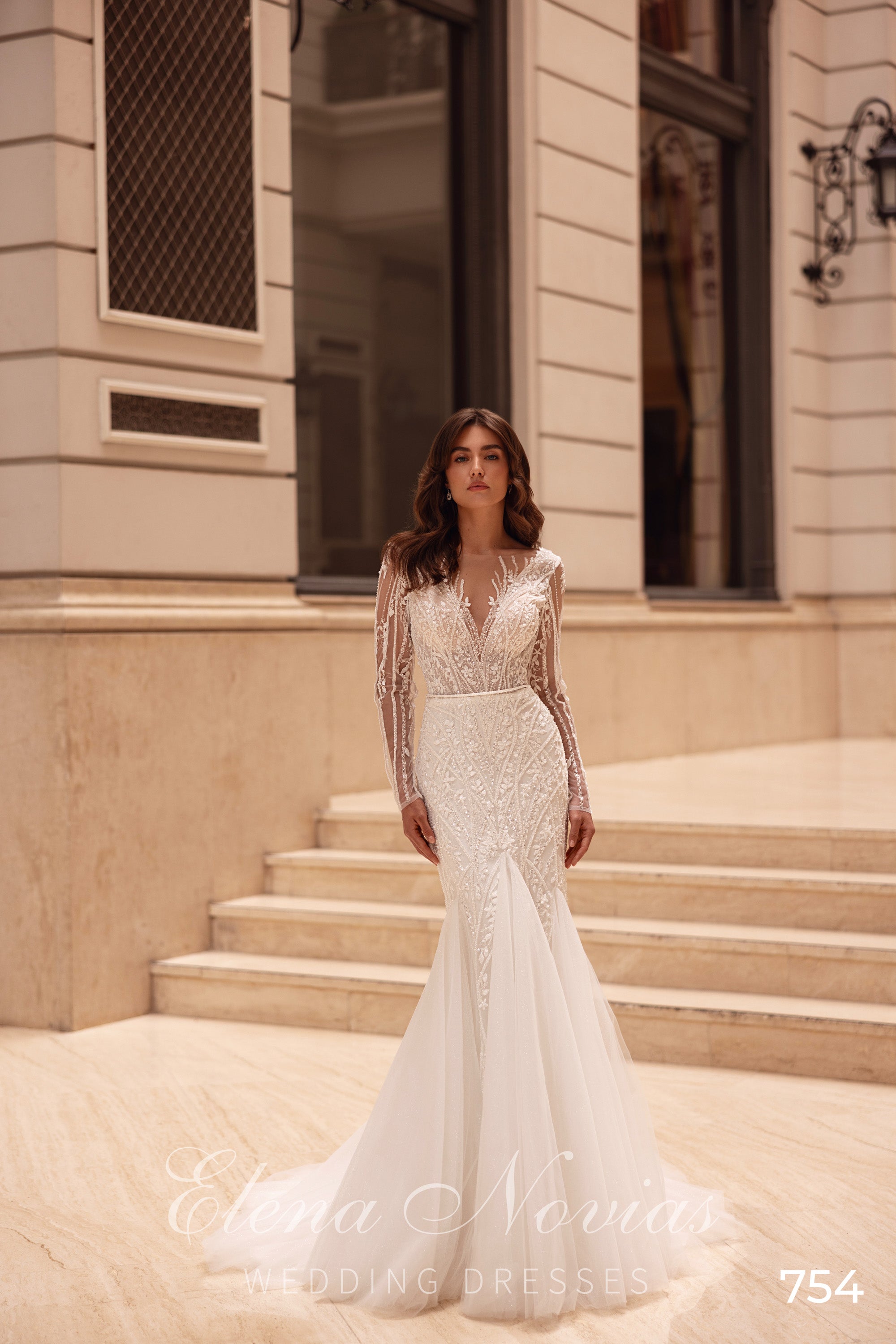 Beaded Illusion Long Sleeve Mermaid Wedding Dress