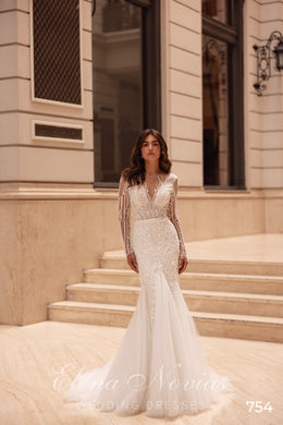Beaded Illusion Long Sleeve Mermaid Wedding Dress
