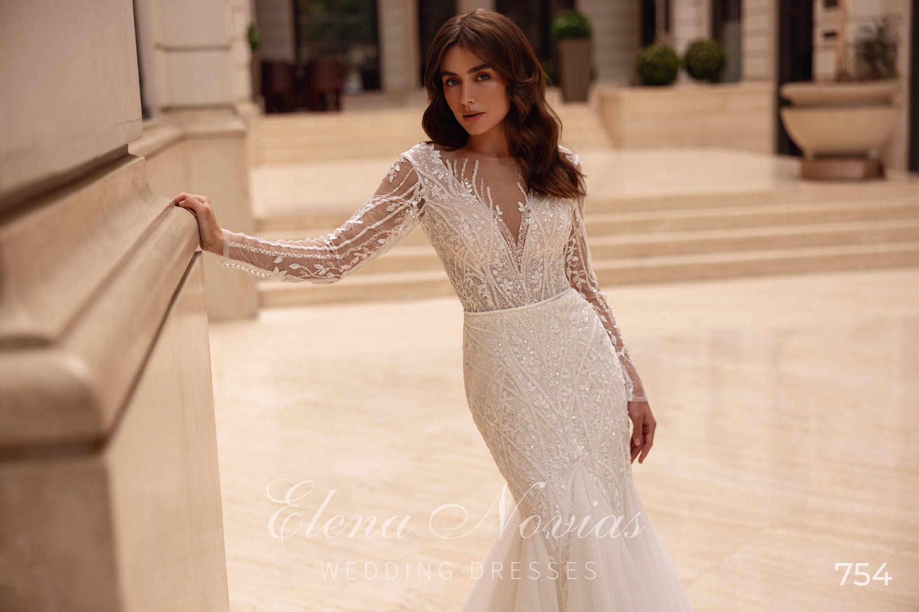 Beaded Illusion Long Sleeve Mermaid Wedding Dress