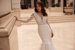 Beaded Illusion Long Sleeve Mermaid Wedding Dress